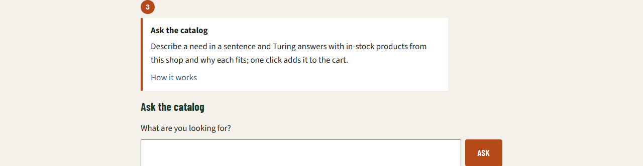 Ask the catalog, with its note from the tour